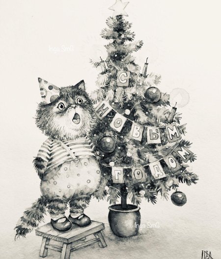 Новогодние открытки с котиками