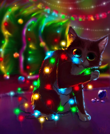 Кот с гирляндой