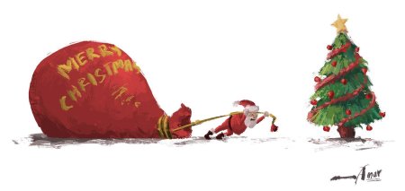 Дед мороз тащит мешок с подарками