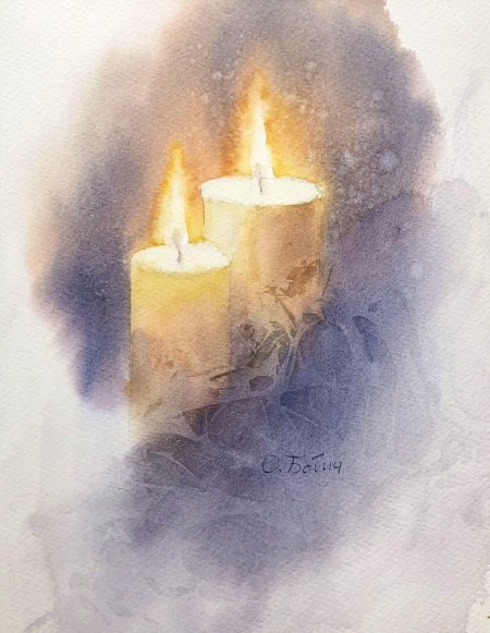 Свеча акварель