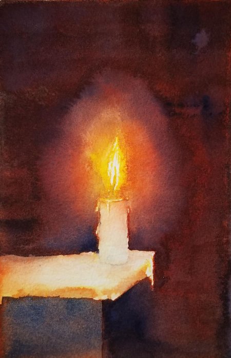 Горящая свеча акварель