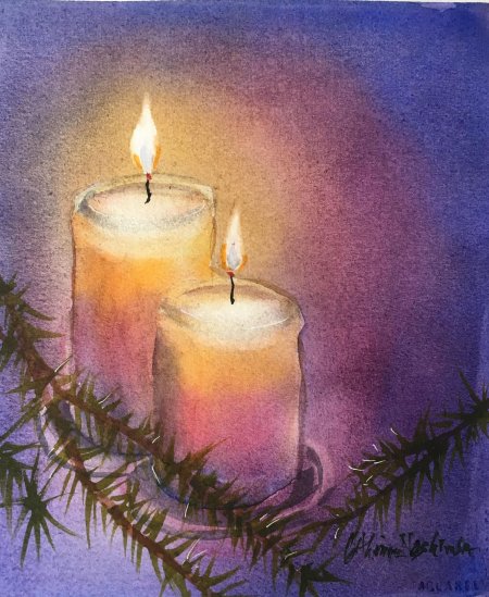 Новогодние свечи акварель
