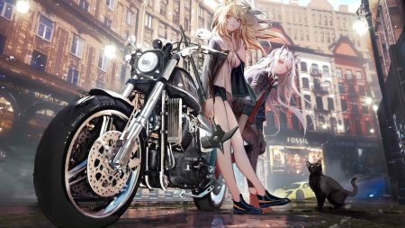 Аниме девушка на мотоцикле