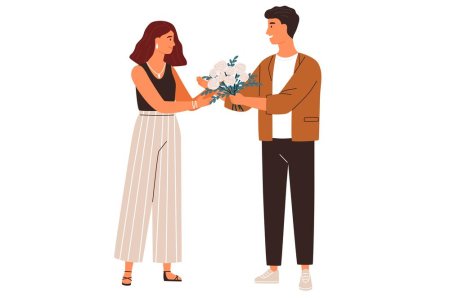 Парень дарит девушке цветы