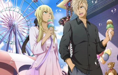 Аниме парень и девушка в парке развлечений