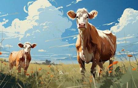 Поле с коровами рисунок