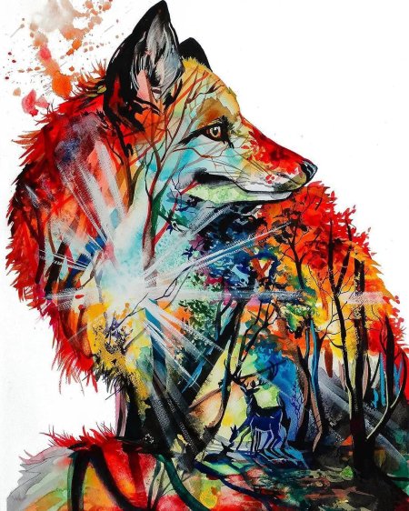 Лиса акварель