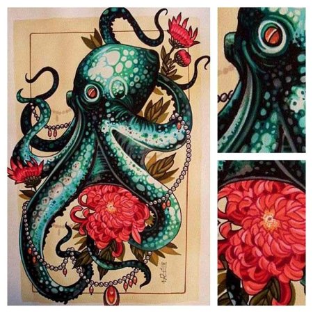 Эскиз тату осьминог япония