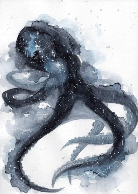 Осьминог акварель