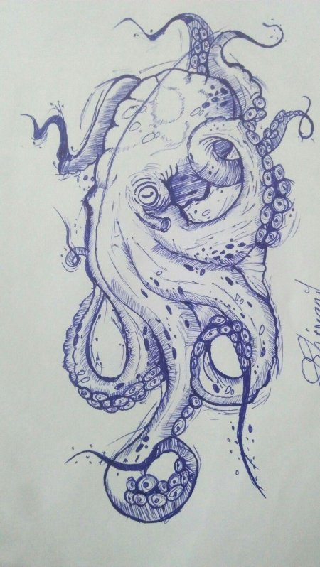 Осьминог тушью