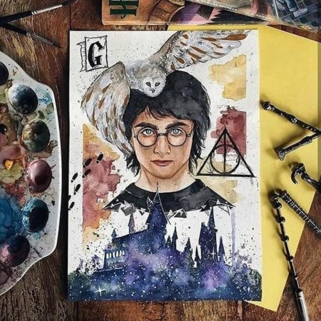 Гарри поттер рисунок акварелью