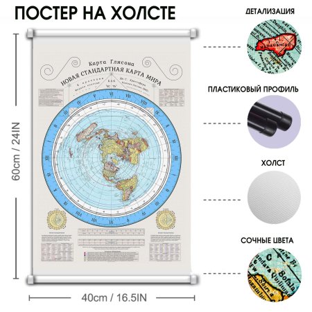 Карта глисона плакат плоской земли карта мира