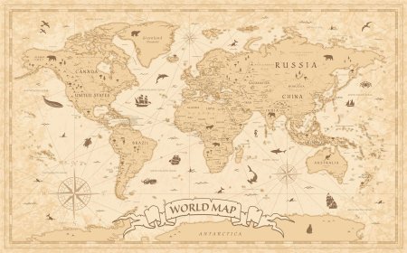Карта мира в винтажном стиле