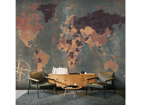 Фотообои на стену карта мира в интерьере