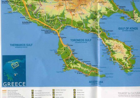 Карта полуостров халкидики греция