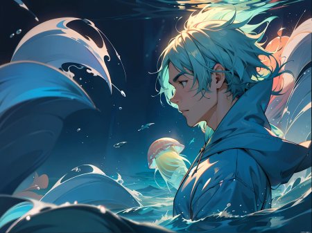 Аниме парень с синими волосами