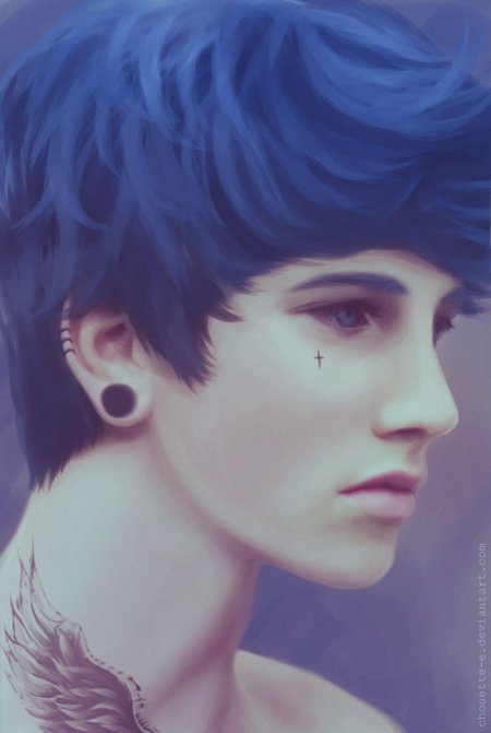 Парень с синими волосами