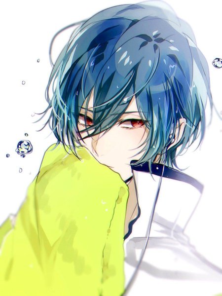 Синеволосый парень аниме