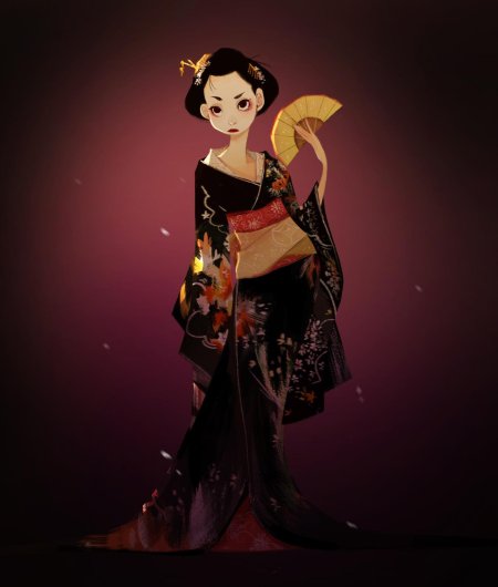 Японская гейша кимоно живопись