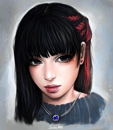 Девушка с челкой арт