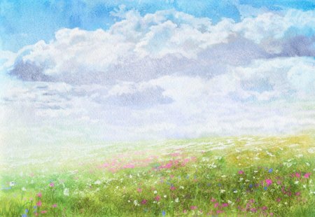 Зеленая акварель поле