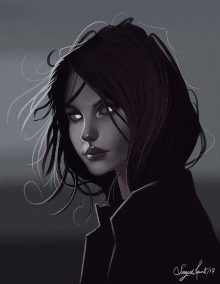 Грустная девушка с черными волосами