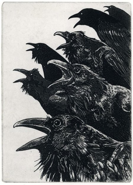Ворон линогравюра