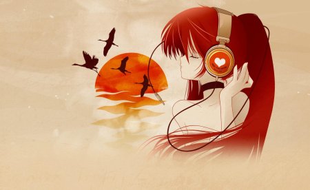 Аниме девушка в наушниках