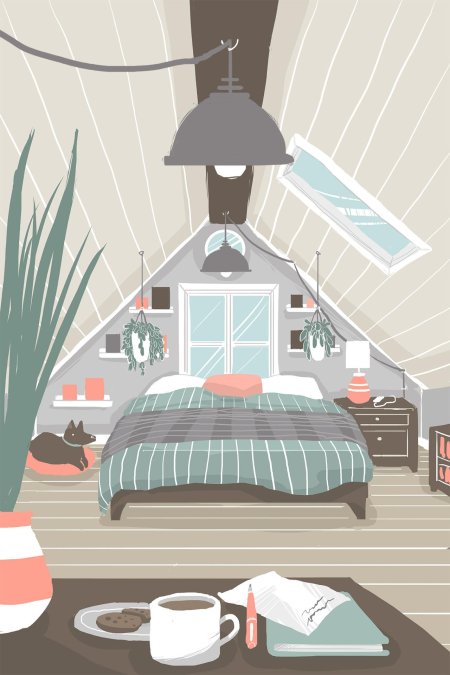 Арт спальня на чердаке