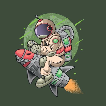 Космонавт на ракете вектор