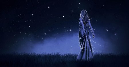 Девушка на фоне ночного неба