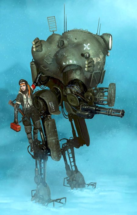 Боевой робот дизельпанк концепт
