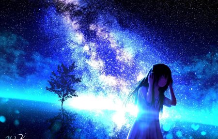 Девушка и звездное небо
