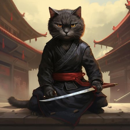 Кот самурай арт