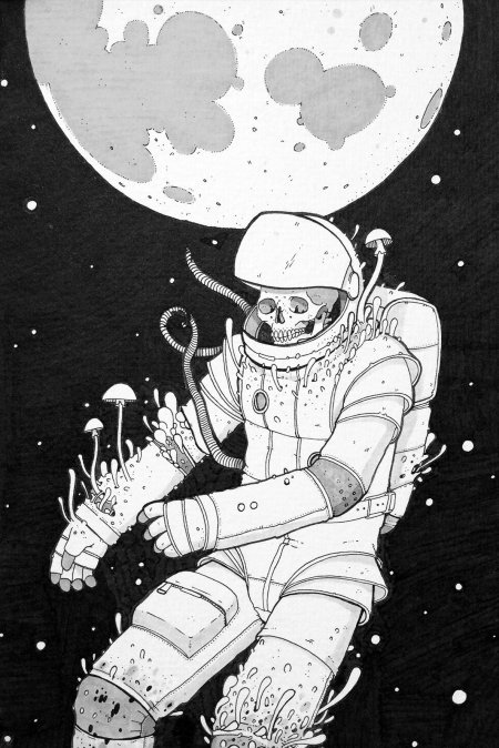 Космонавт арт чёрно белый