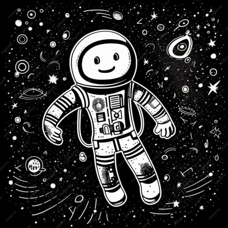 Космонавт черно белый рисунок