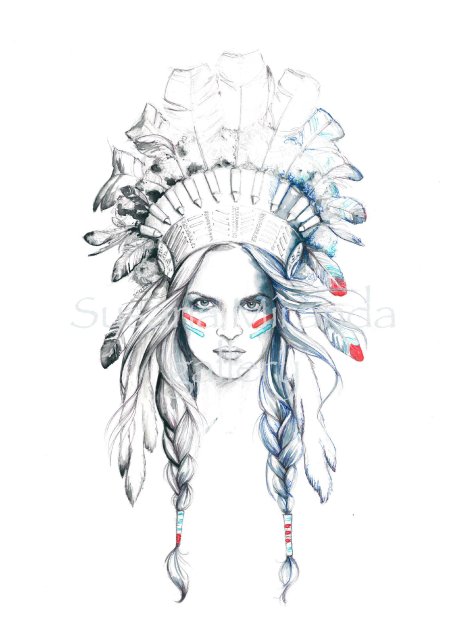 Девушка индеец арт