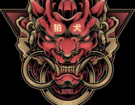 Японская маска демона самурая ханья