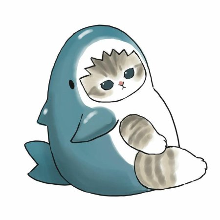 Котик в костюме акулы рисунок