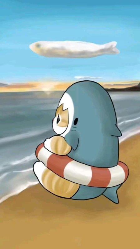 Милые котики в костюме акулы