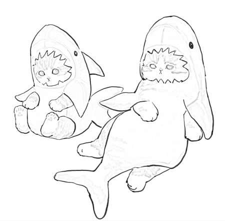 Раскраска котик в костюме акулы