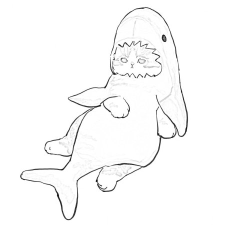 Раскраска котик в костюме акулы