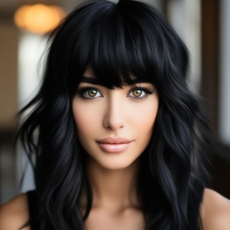 Черные волосы с челкой