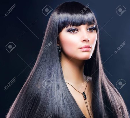 Длинные черные волосы с челкой