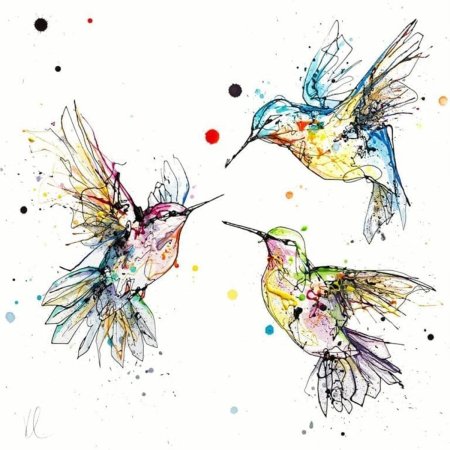 Колибри скетч акварелью