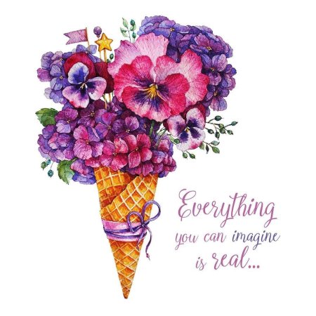 Цветы в рожке от мороженого акварель
