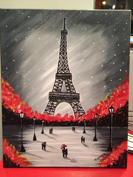 Эйфелева башня рисунок красками