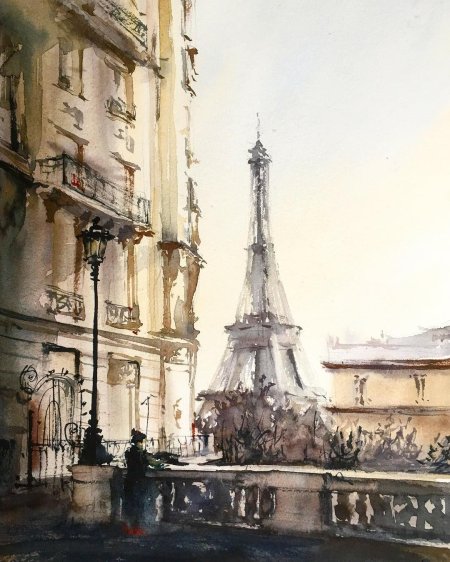 Париж акварель