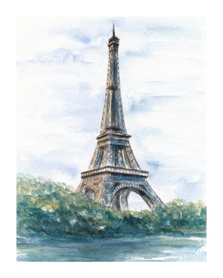 Париж эйфелева башня акварель