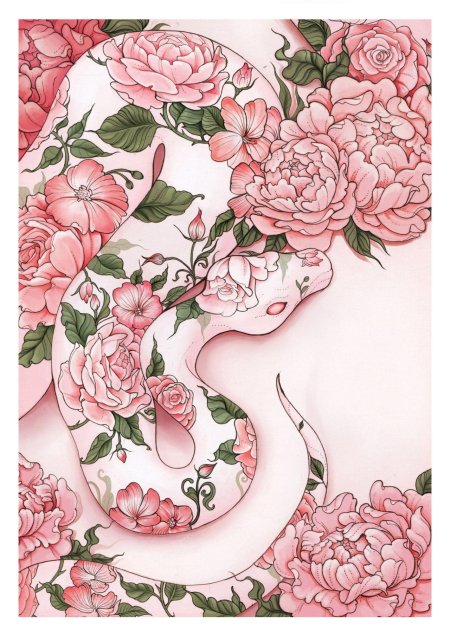 Тату змея в цветах